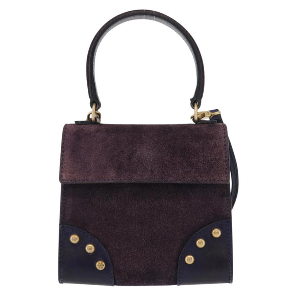CELINE Hand Bag Suede 2way Purple Gold Auth 153983