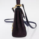 CELINE Hand Bag Suede 2way Purple Gold Auth 153983-3