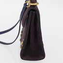 CELINE Hand Bag Suede 2way Purple Gold Auth 153983-4