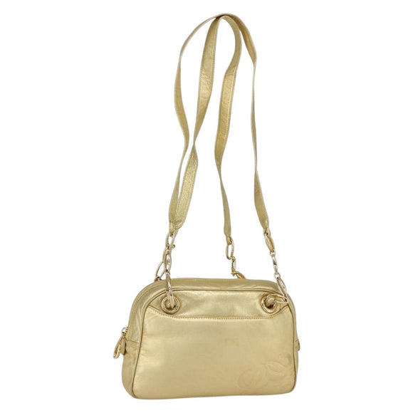 LOEWE Anagram Shoulder Bag Leather Gold Auth 153984