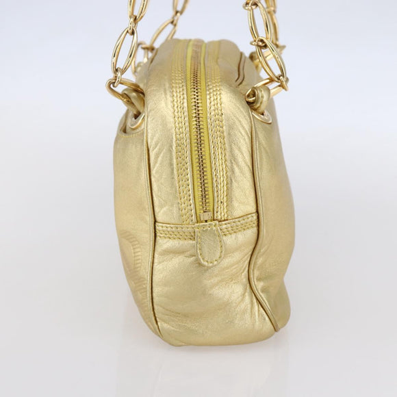 LOEWE Anagram Shoulder Bag Leather Gold Auth 153984