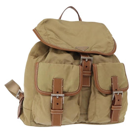 PRADA Backpack Nylon Beige Silver Auth 153987
