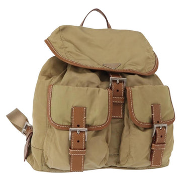 PRADA Backpack Nylon Beige Silver Auth 153987