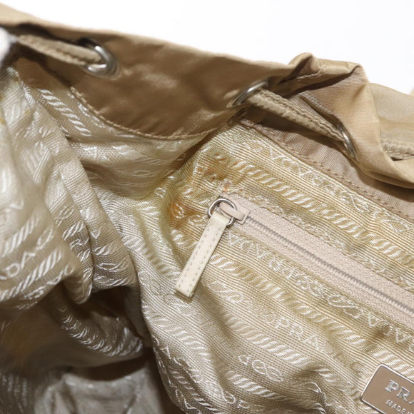 PRADA Backpack Nylon Beige Silver Auth 153987