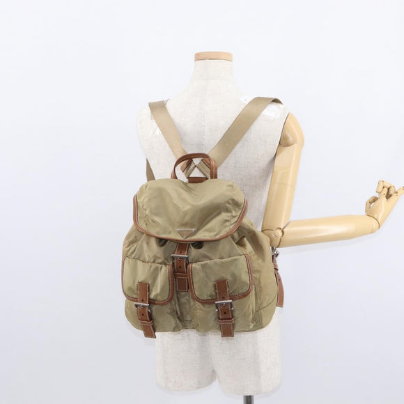 PRADA Backpack Nylon Beige Silver Auth 153987
