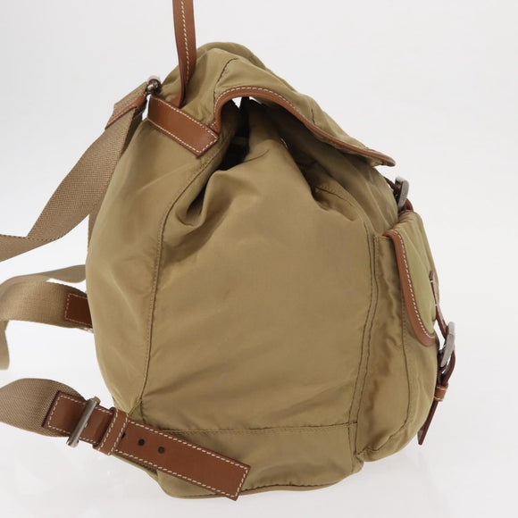 PRADA Backpack Nylon Beige Silver Auth 153987
