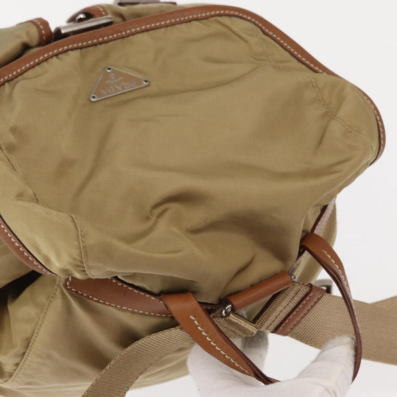 PRADA Backpack Nylon Beige Silver Auth 153987