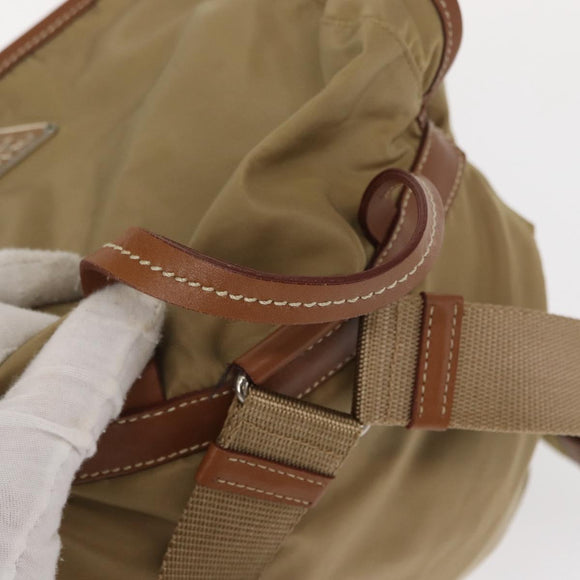 PRADA Backpack Nylon Beige Silver Auth 153987