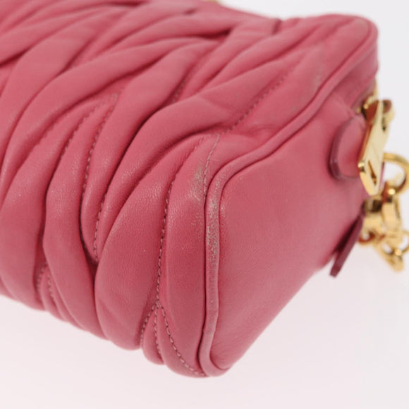 Miu Miu Matelasse Chain Shoulder Bag Leather Pink Gold Auth 153988