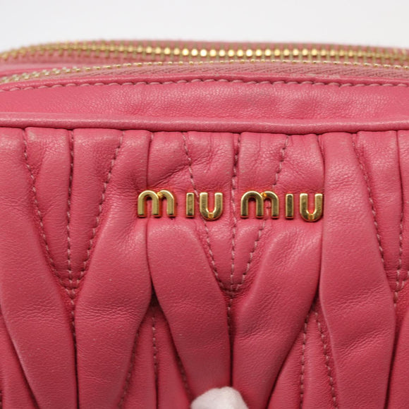 Miu Miu Matelasse Chain Shoulder Bag Leather Pink Gold Auth 153988