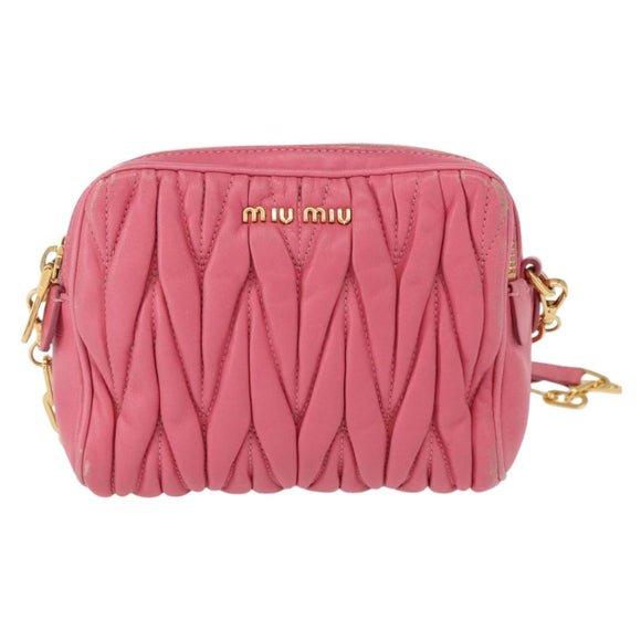 Miu Miu Matelasse Chain Shoulder Bag Leather Pink Gold Auth 153988
