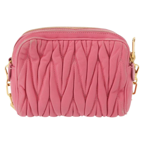 Miu Miu Matelasse Chain Shoulder Bag Leather Pink Gold Auth 153988