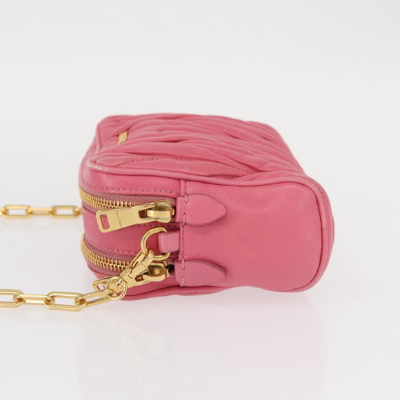Miu Miu Matelasse Chain Shoulder Bag Leather Pink Gold Auth 153988