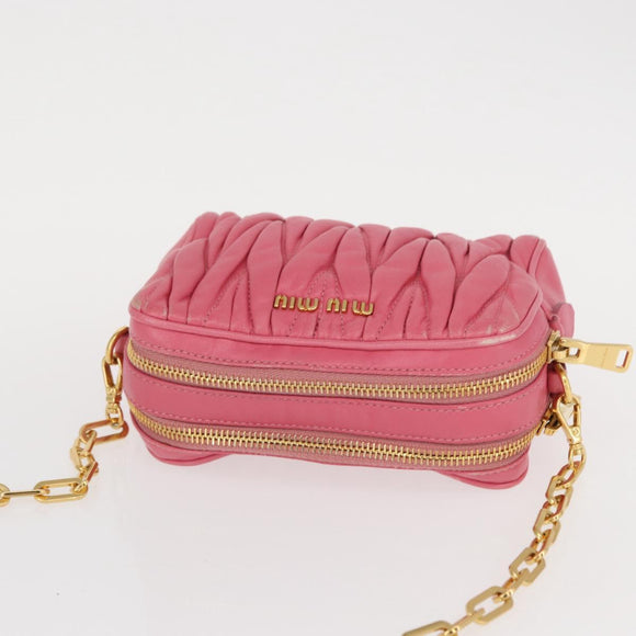 Miu Miu Matelasse Chain Shoulder Bag Leather Pink Gold Auth 153988
