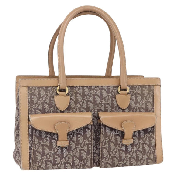 Christian Dior Trotter Canvas Hand Bag Brown Gold Auth 153990