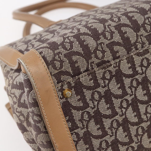 Christian Dior Trotter Canvas Hand Bag Brown Gold Auth 153990