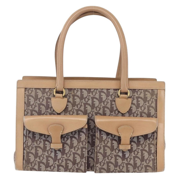 Christian Dior Trotter Canvas Hand Bag Brown Gold Auth 153990