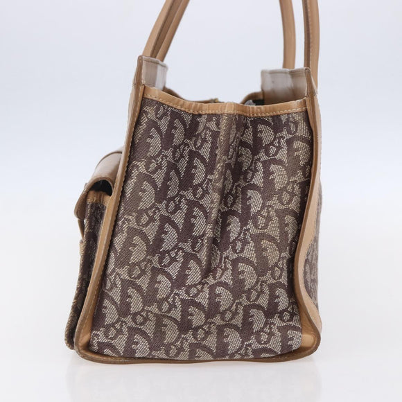Christian Dior Trotter Canvas Hand Bag Brown Gold Auth 153990