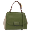 FENDI Silvana Hand Bag Leather 2way Green Gold Auth 153992-1
