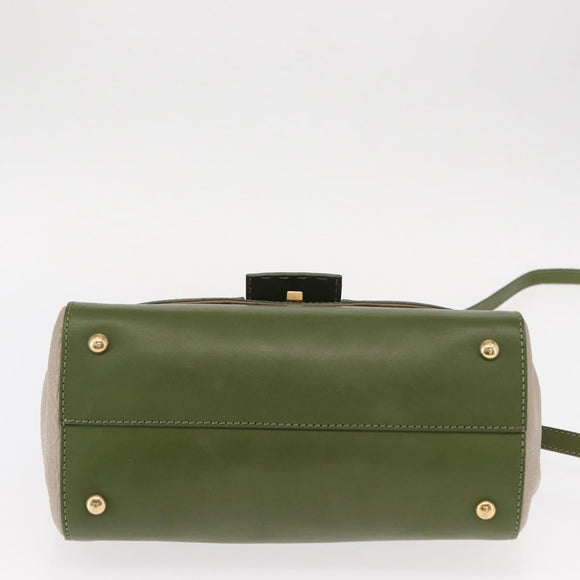 FENDI Silvana Hand Bag Leather 2way Green Gold Auth 153992