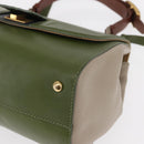 FENDI Silvana Hand Bag Leather 2way Green Gold Auth 153992-17
