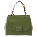 FENDI Silvana Hand Bag Leather 2way Green Gold Auth 153992-13