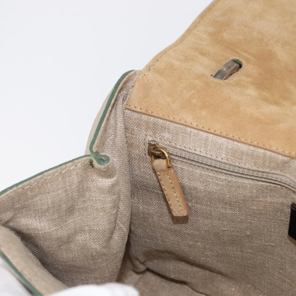 FENDI Silvana Hand Bag Leather 2way Green Gold Auth 153992