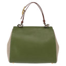 FENDI Silvana Hand Bag Leather 2way Green Gold Auth 153992-2