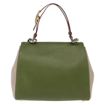 FENDI Silvana Hand Bag Leather 2way Green Gold Auth 153992 - 0