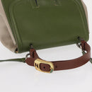 FENDI Silvana Hand Bag Leather 2way Green Gold Auth 153992-6
