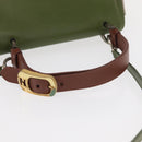 FENDI Silvana Hand Bag Leather 2way Green Gold Auth 153992-7