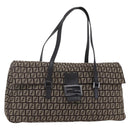 FENDI Zucchino Canvas Mamma Baguette Shoulder Bag Beige Brown Auth 153995-1
