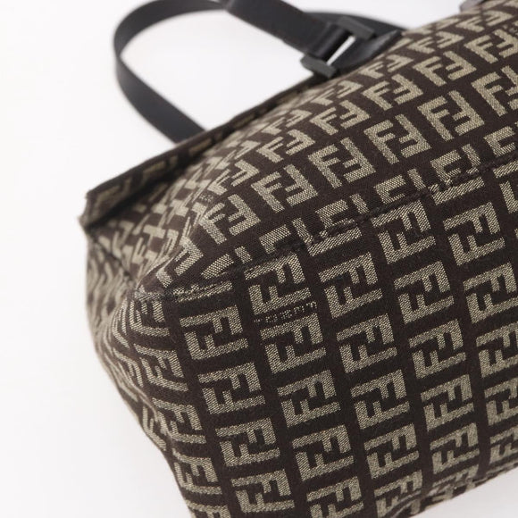 FENDI Zucchino Canvas Mamma Baguette Shoulder Bag Beige Brown Auth 153995