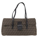 FENDI Zucchino Canvas Mamma Baguette Shoulder Bag Beige Brown Auth 153995-13