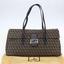 FENDI Zucchino Canvas Mamma Baguette Shoulder Bag Beige Brown Auth 153995-12