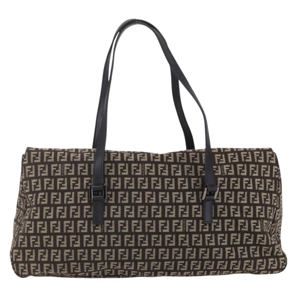 FENDI Zucchino Canvas Mamma Baguette Shoulder Bag Beige Brown Auth 153995