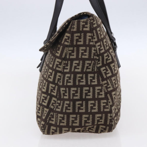 FENDI Zucchino Canvas Mamma Baguette Shoulder Bag Beige Brown Auth 153995