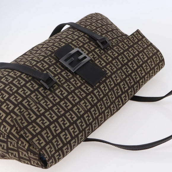 FENDI Zucchino Canvas Mamma Baguette Shoulder Bag Beige Brown Auth 153995