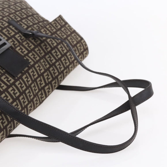 FENDI Zucchino Canvas Mamma Baguette Shoulder Bag Beige Brown Auth 153995
