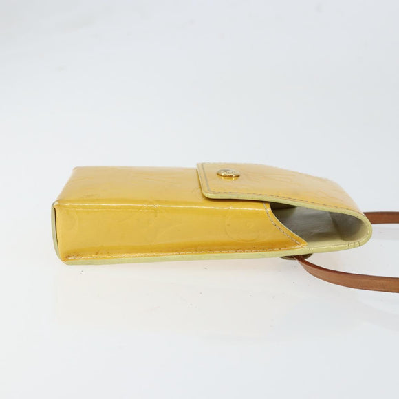 LOUIS VUITTON Monogram Vernis Walker Wallet Lime Yellow M91074 LV Auth 154019