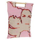 CHANEL Choco Bar Hand Bag Canvas Gold Pink CC Auth 154030M-1