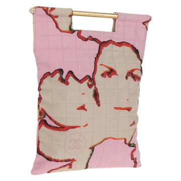 CHANEL Choco Bar Hand Bag Canvas Gold Pink CC Auth 154030M