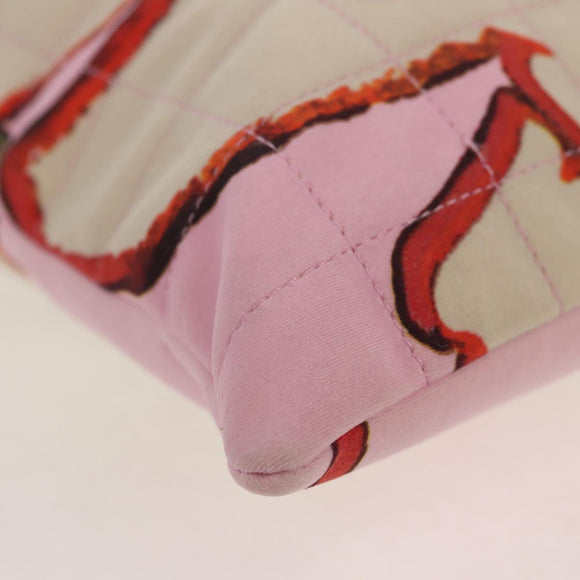 CHANEL Choco Bar Hand Bag Canvas Gold Pink CC Auth 154030M