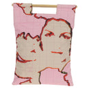 CHANEL Choco Bar Hand Bag Canvas Gold Pink CC Auth 154030M-2