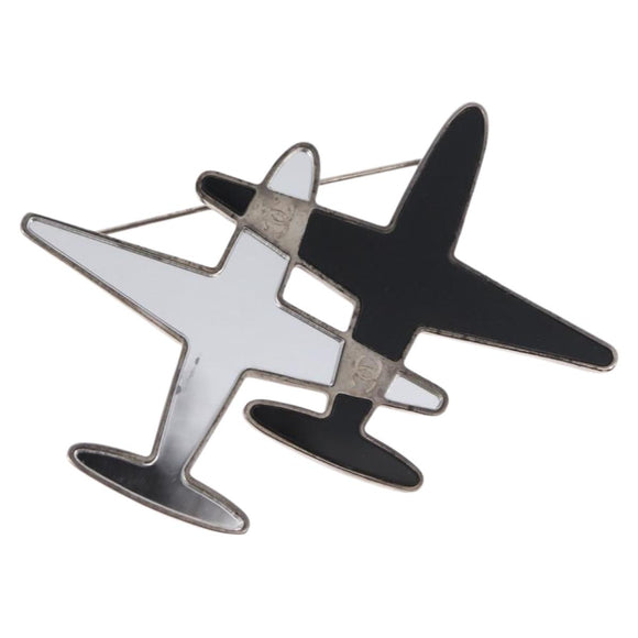 CHANEL Airline Mirror Brooch metal Silver CC Auth 154038V