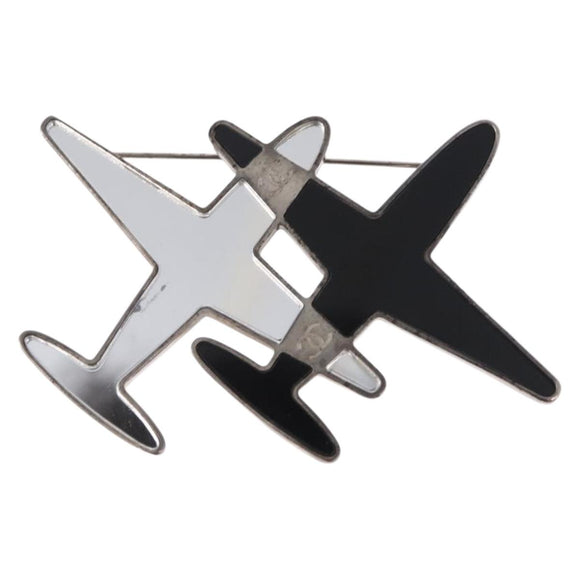CHANEL Airline Mirror Brooch metal Silver CC Auth 154038V