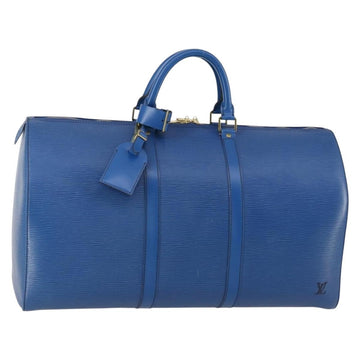 LOUIS VUITTON Epi Keepall 50 Boston Bag Blue M42965 LV Auth 154039V