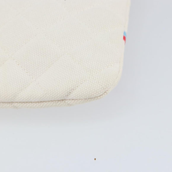 CHANEL Matelasse Clutch Bag Canvas White Silver CC Auth 154040
