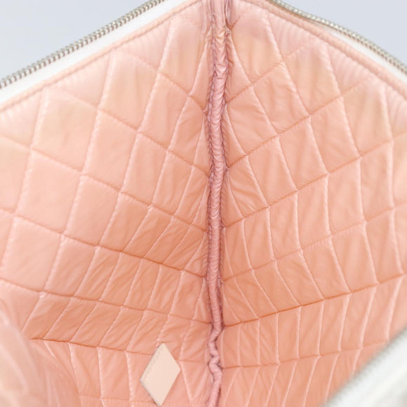 CHANEL Matelasse Clutch Bag Canvas White Silver CC Auth 154040