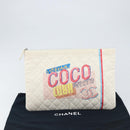 CHANEL Matelasse Clutch Bag Canvas White Silver CC Auth 154040-18